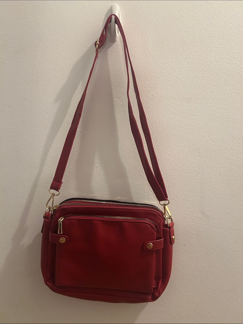 Everyday Red Crossbody Bag with Front Pocket - Women's Shoulder Purse